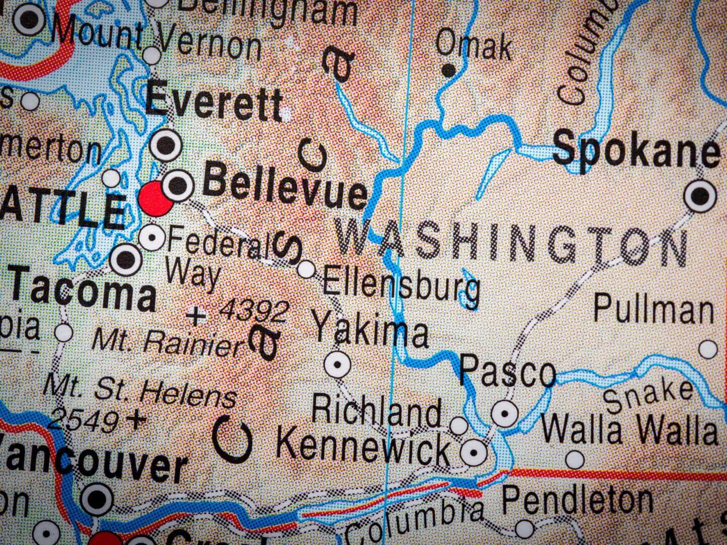A close up of the map of washington state